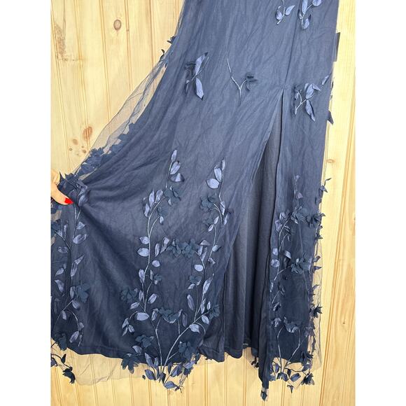 NWT Lulus Abundant Charm Navy Blue 3D Floral Applique Maxi Dress Cocktail Size S - Picture 5 of 8